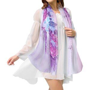 Women's Purple-flower Fashion Lightweight Head Scarf Floral Print Chiffon Scarve